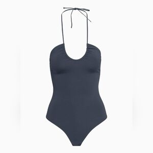 Aritzia Babaton Contour Navy Smoothing Halter Criss Cross Bodysuit XL